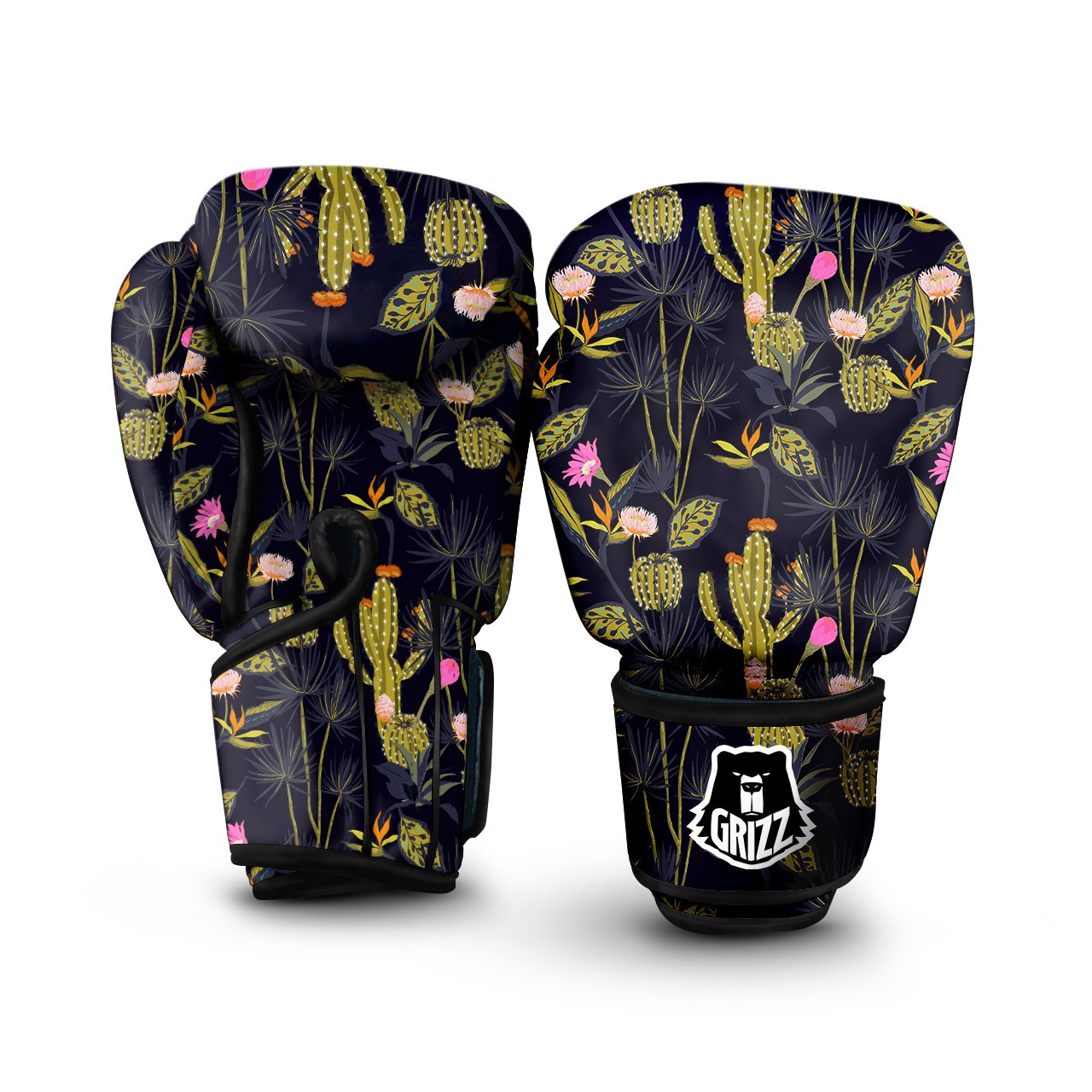 Flower And Vintage Cactus Print Pattern Boxing Gloves-grizzshop