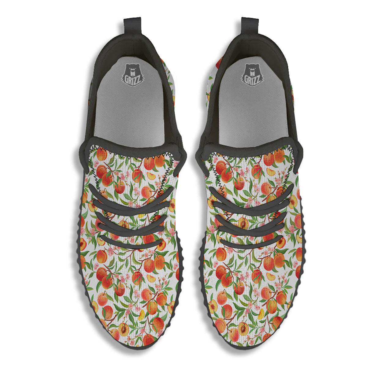 Flower Apricot And Print Pattern Black Walking Shoes-grizzshop