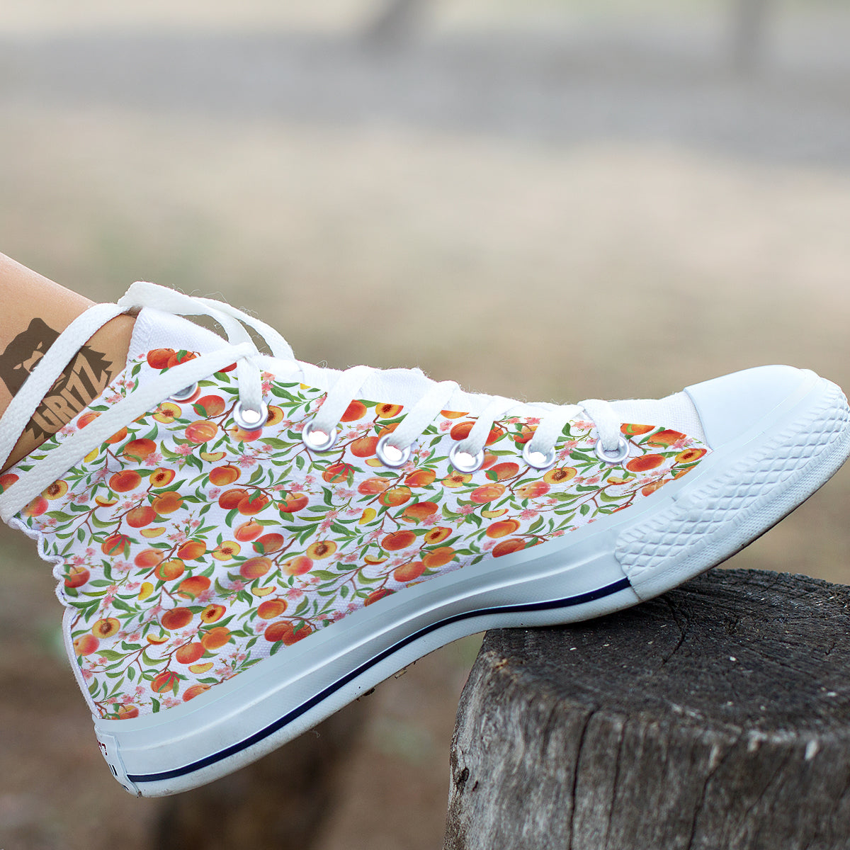 Flower Apricot And Print Pattern White High Top Shoes-grizzshop