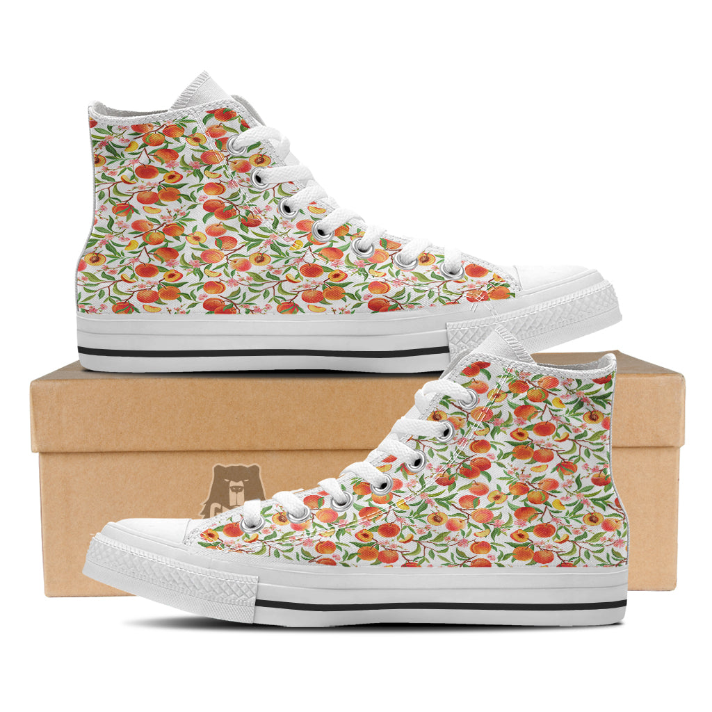 Flower Apricot And Print Pattern White High Top Shoes-grizzshop