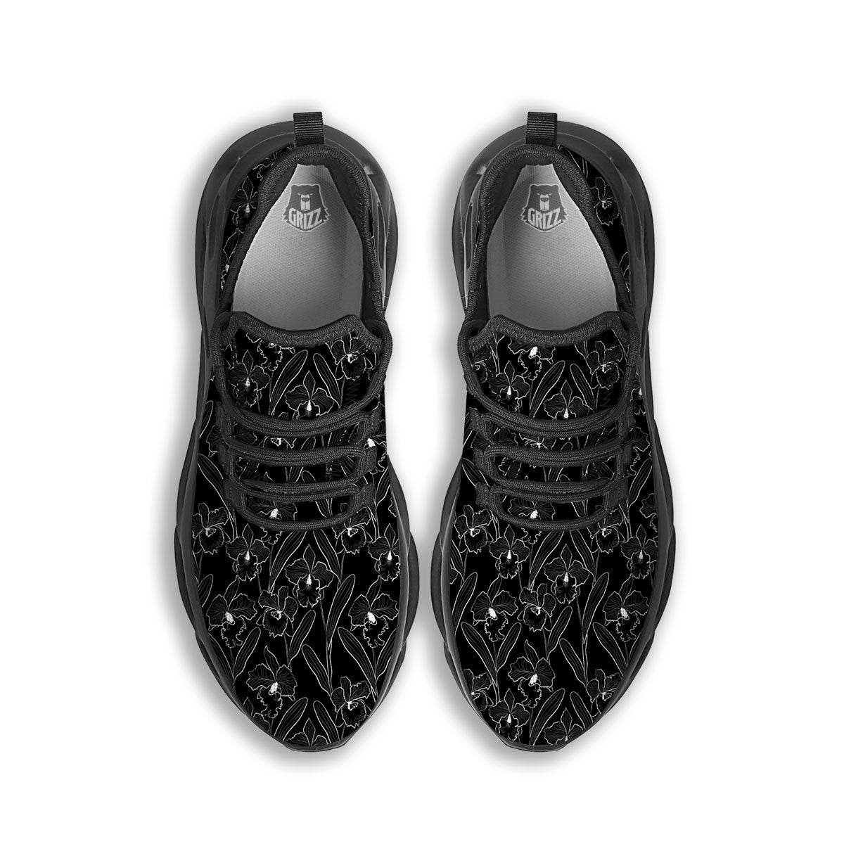 Flower Black Cattleya Print Pattern Black Running Shoes-grizzshop