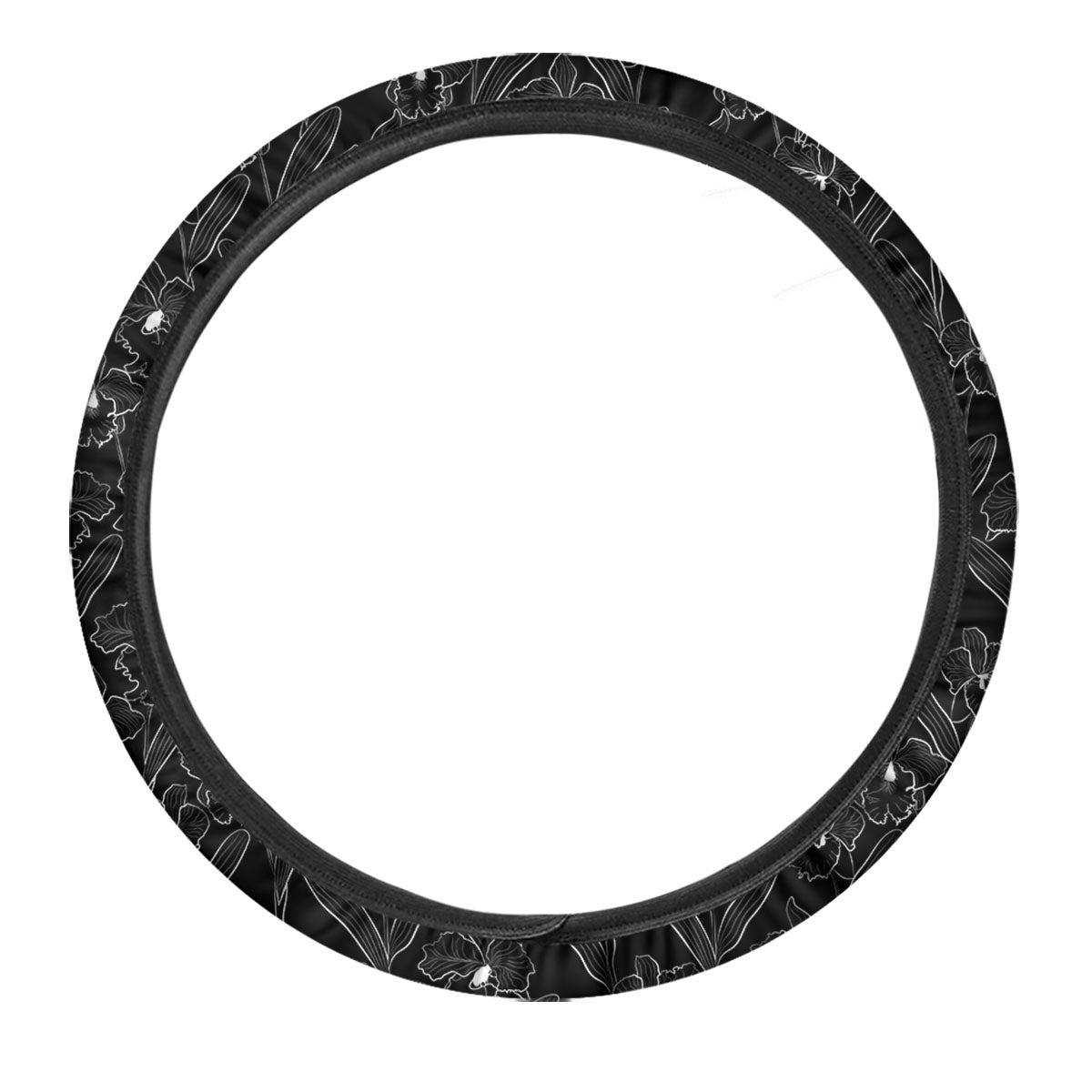 Flower Black Cattleya Print Pattern Car Steering Wheel Cover-grizzshop