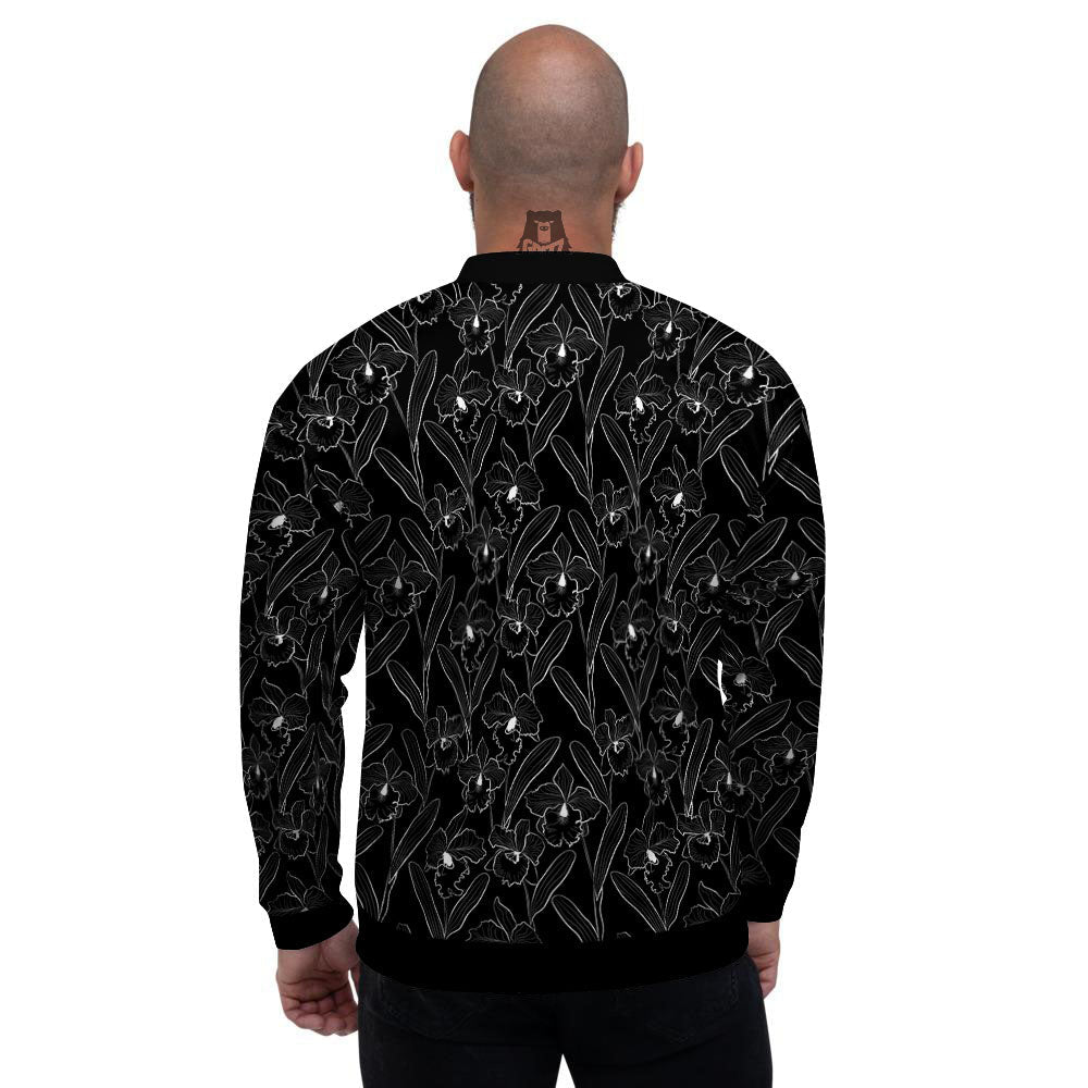 Flower Black Cattleya Print Pattern Men's Bomber Jacket-grizzshop