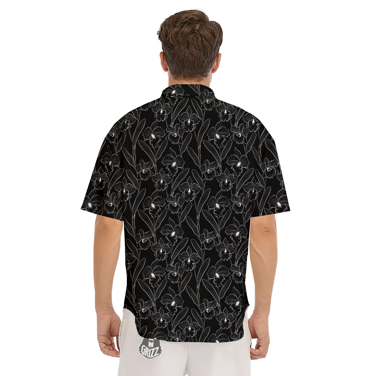 Flower Black Cattleya Print Pattern Men's Short Sleeve Shirts-grizzshop