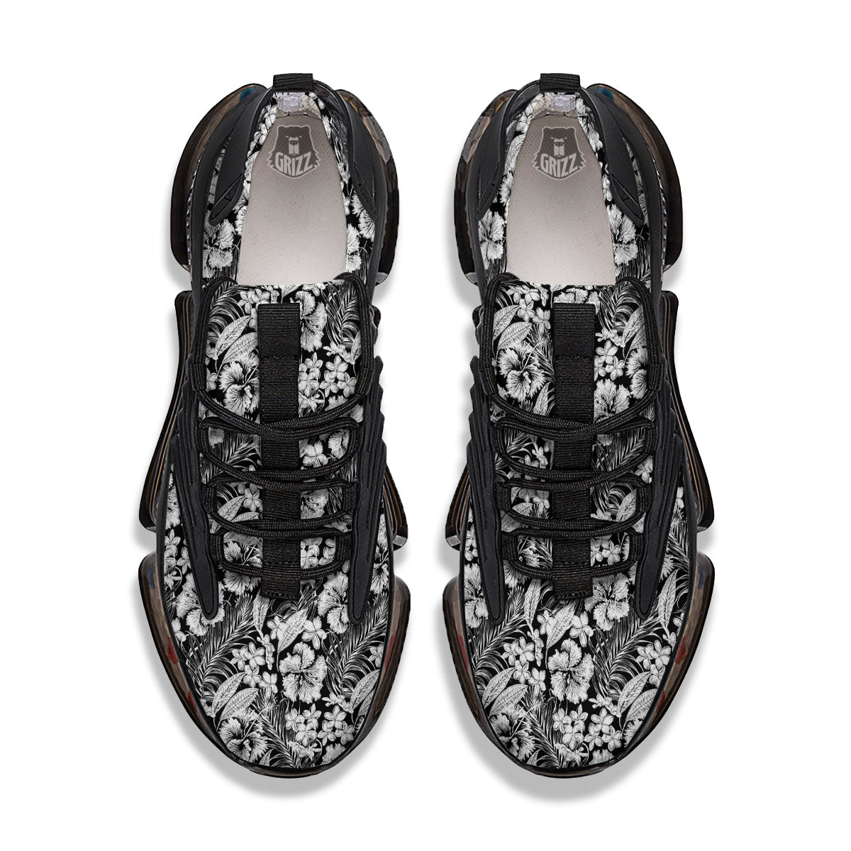 Flower Black Plumeria Print Pattern Black Gym Shoes-grizzshop