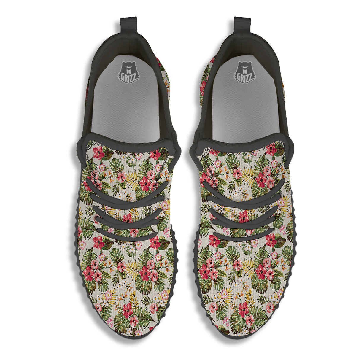 Flower Blossom Tropical Print Pattern Black Walking Shoes-grizzshop