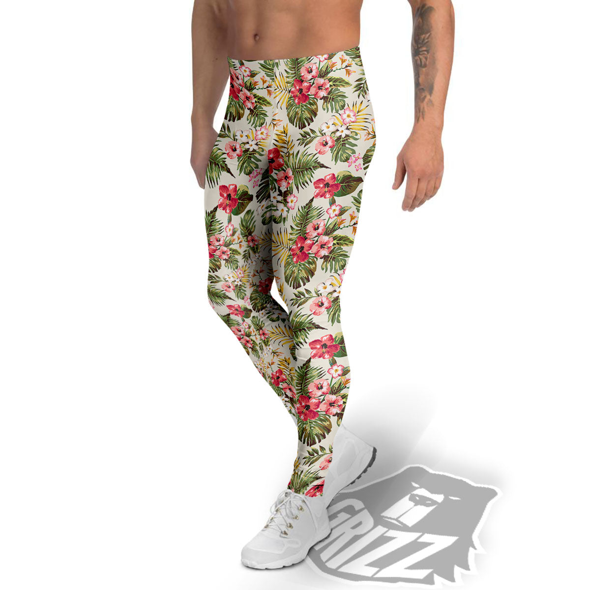 Flower Blossom Tropical Print Pattern Men's Leggings-grizzshop