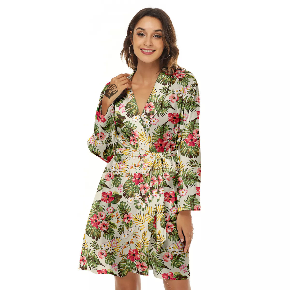 Flower Blossom Tropical Print Pattern Women's Robe-grizzshop