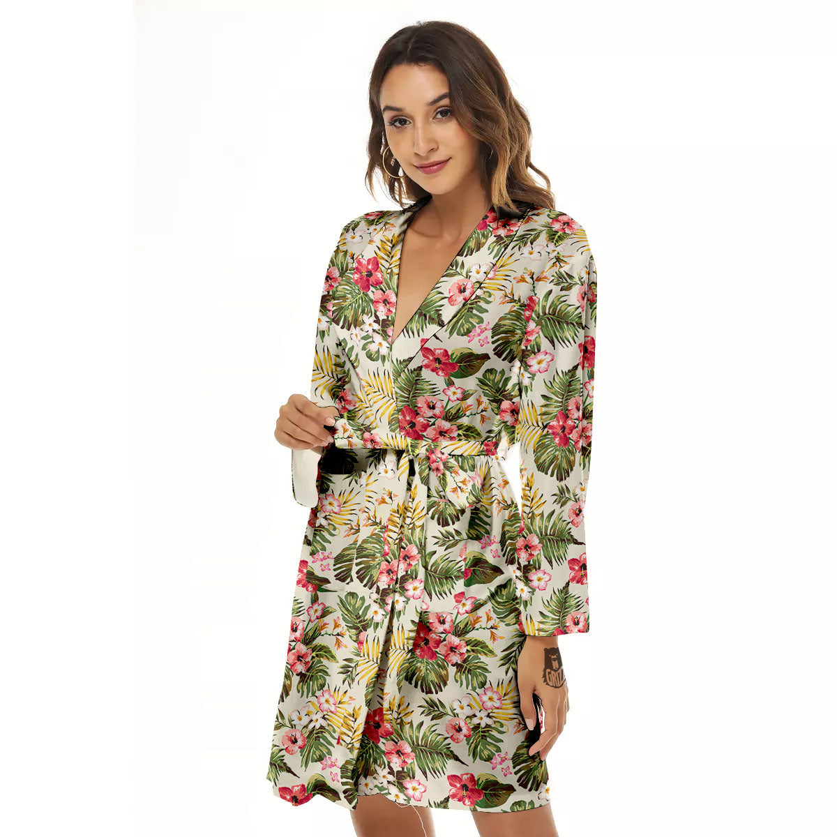 Flower Blossom Tropical Print Pattern Women's Robe-grizzshop
