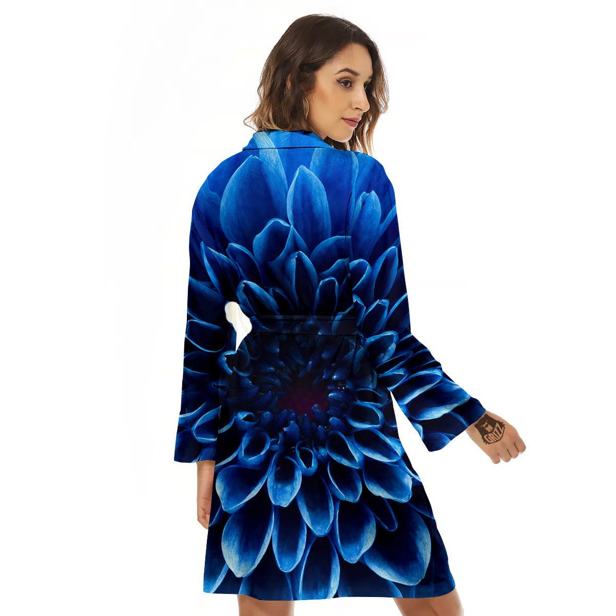 Flower Blue Chrysanthemum Print Women's Robe-grizzshop