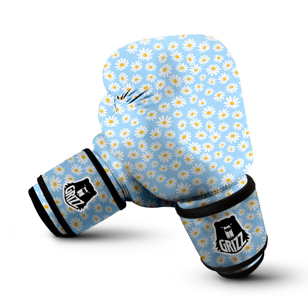 Flower Blue Daisy Print Pattern Boxing Gloves-grizzshop
