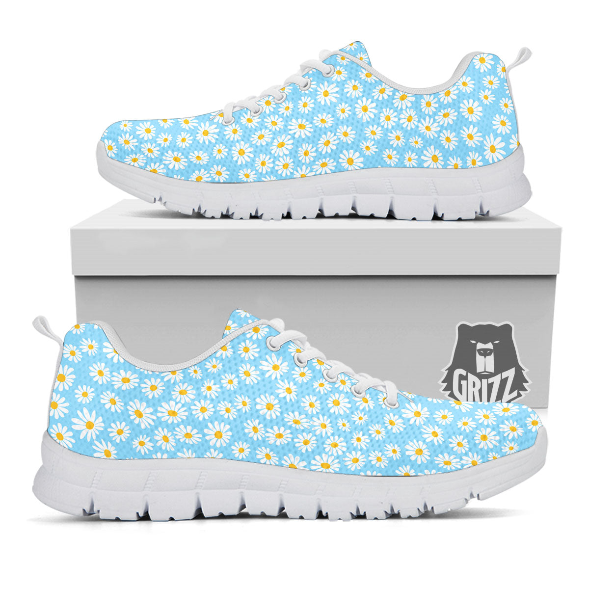 Flower Blue Daisy Print Pattern White Sneaker-grizzshop