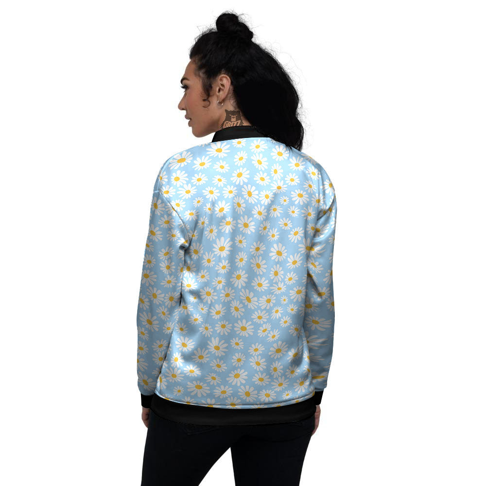 Flower Blue Daisy Print Pattern Women's Bomber Jacket-grizzshop