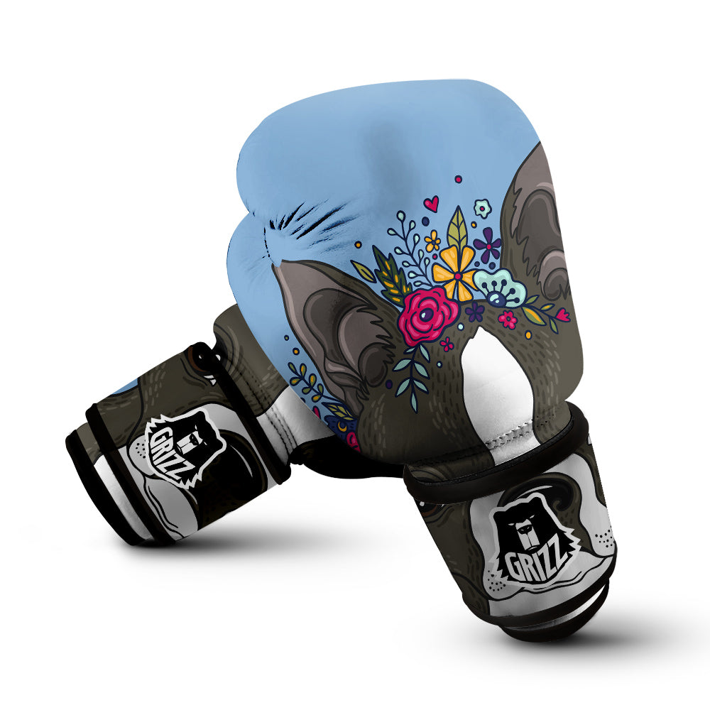 Flower Boston Terrier Cartoon Print Boxing Gloves-grizzshop