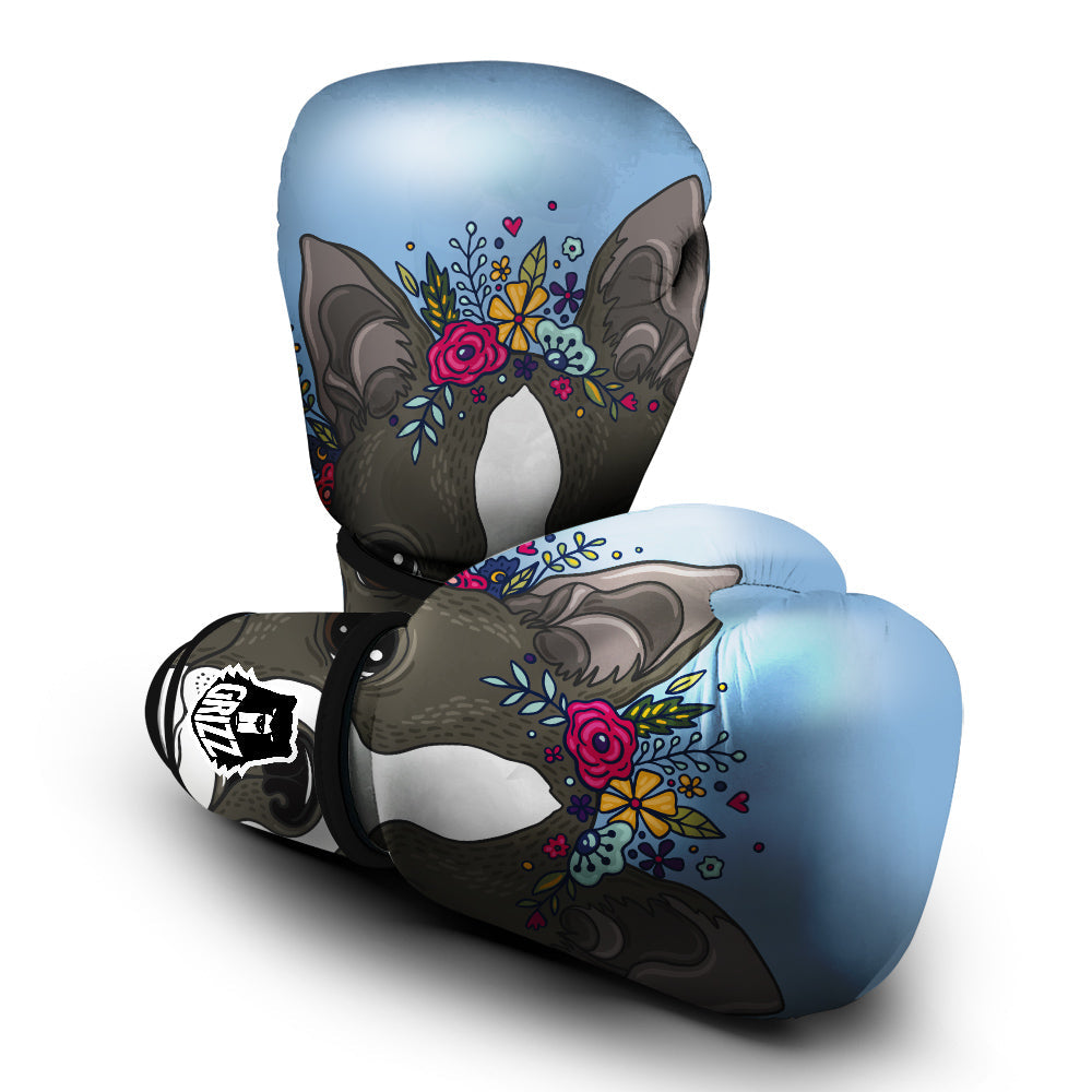 Flower Boston Terrier Cartoon Print Boxing Gloves-grizzshop