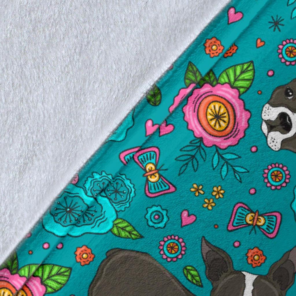 Flower Boston Terrier Pattern Print Blanket-grizzshop