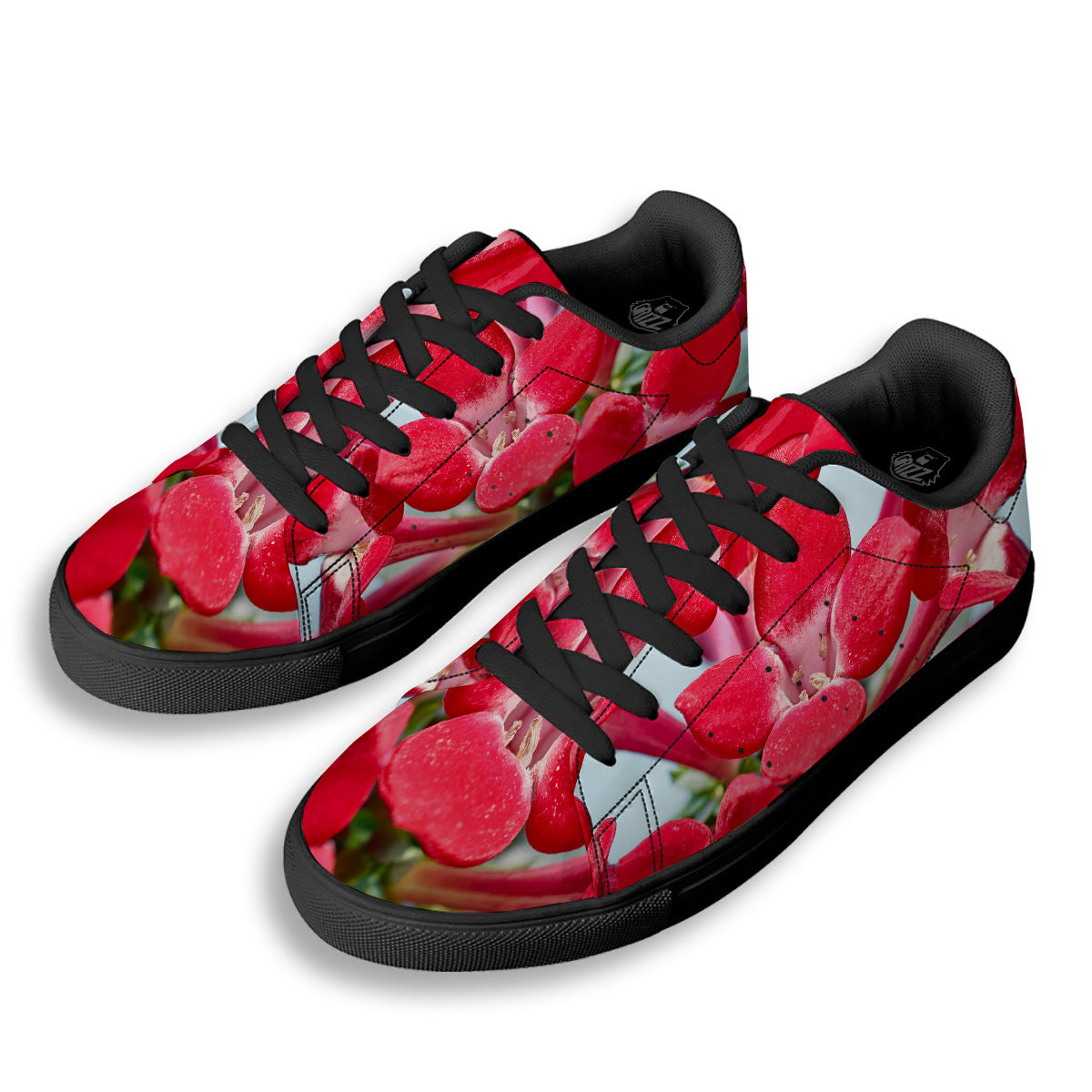 Flower Bouvardia Print Black Low Top Sneakers-grizzshop