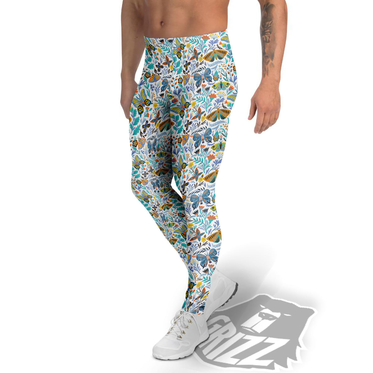 Flower Butterfly And Print Pattern Men's Leggings-grizzshop