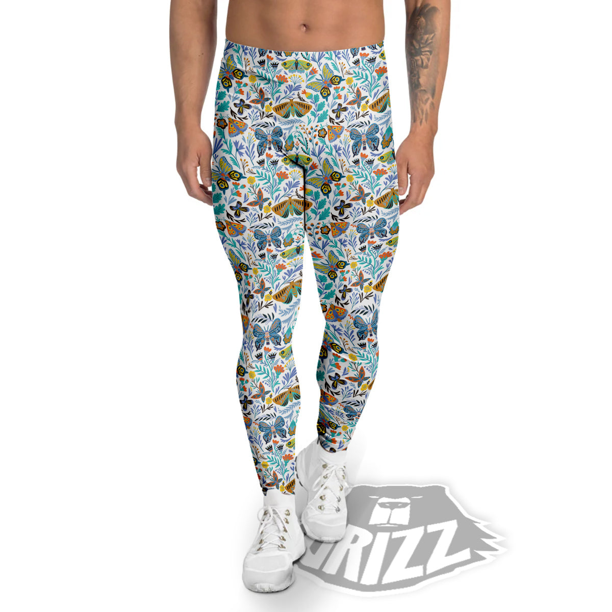 Flower Butterfly And Print Pattern Men's Leggings-grizzshop