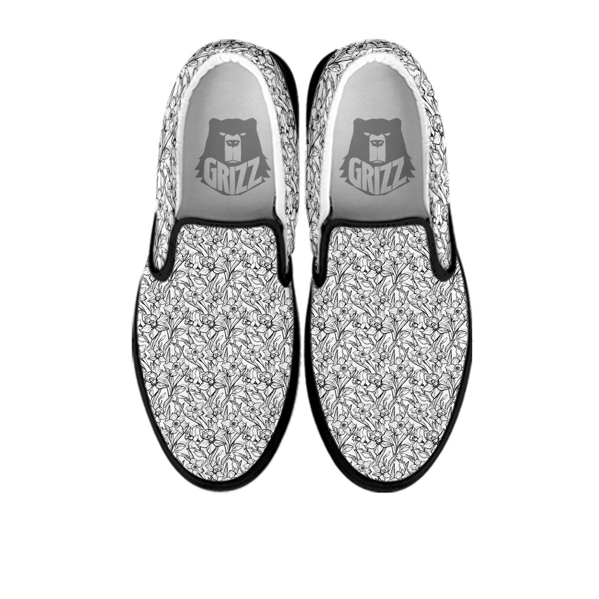 Flower Daffodil Drawing Print Pattern Black Slip On Shoes-grizzshop