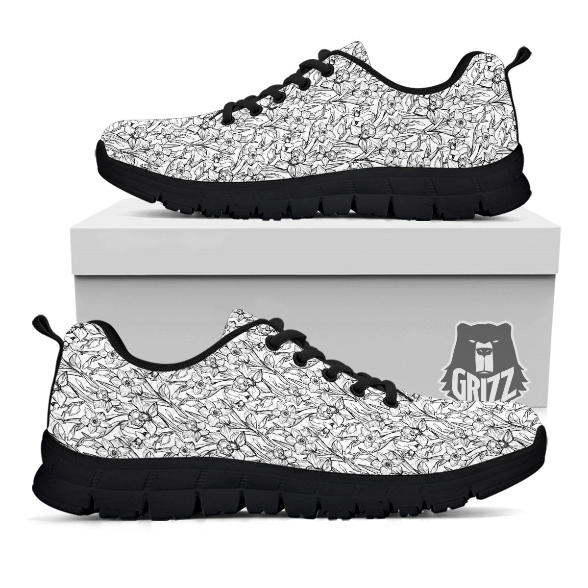 Flower Daffodil Drawing Print Pattern Black Sneaker-grizzshop