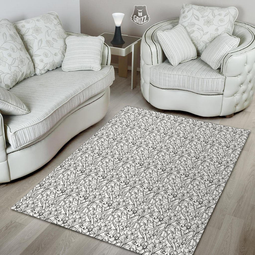 Flower Daffodil Drawing Print Pattern Floor Mat-grizzshop