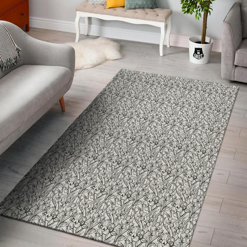 Flower Daffodil Drawing Print Pattern Floor Mat-grizzshop