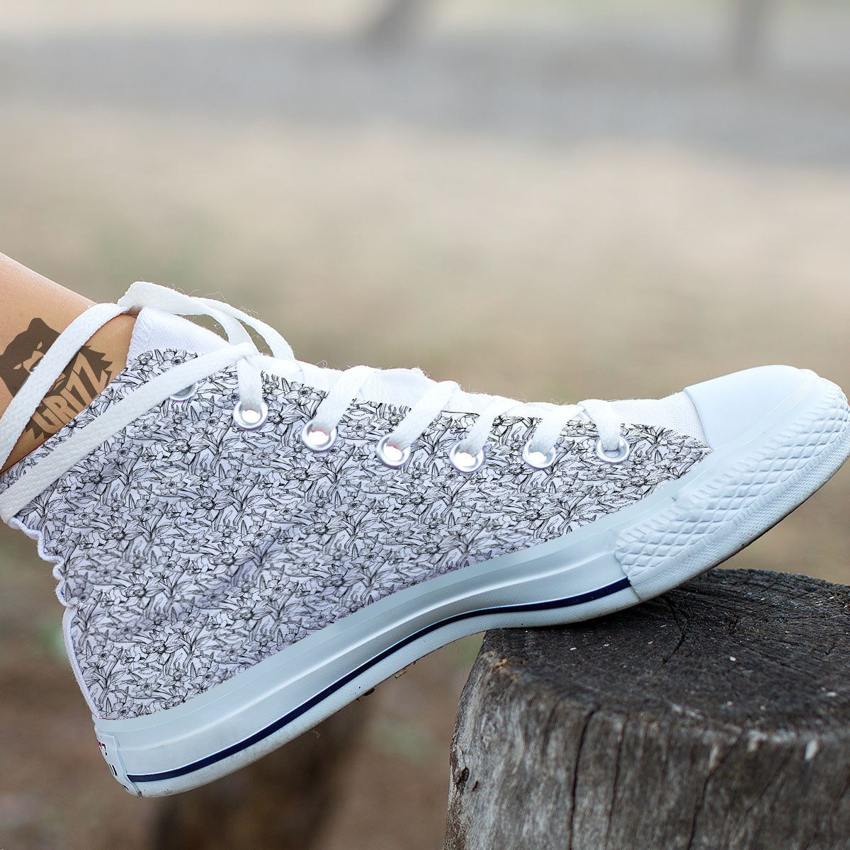 Flower Daffodil Drawing Print Pattern White High Top Shoes-grizzshop
