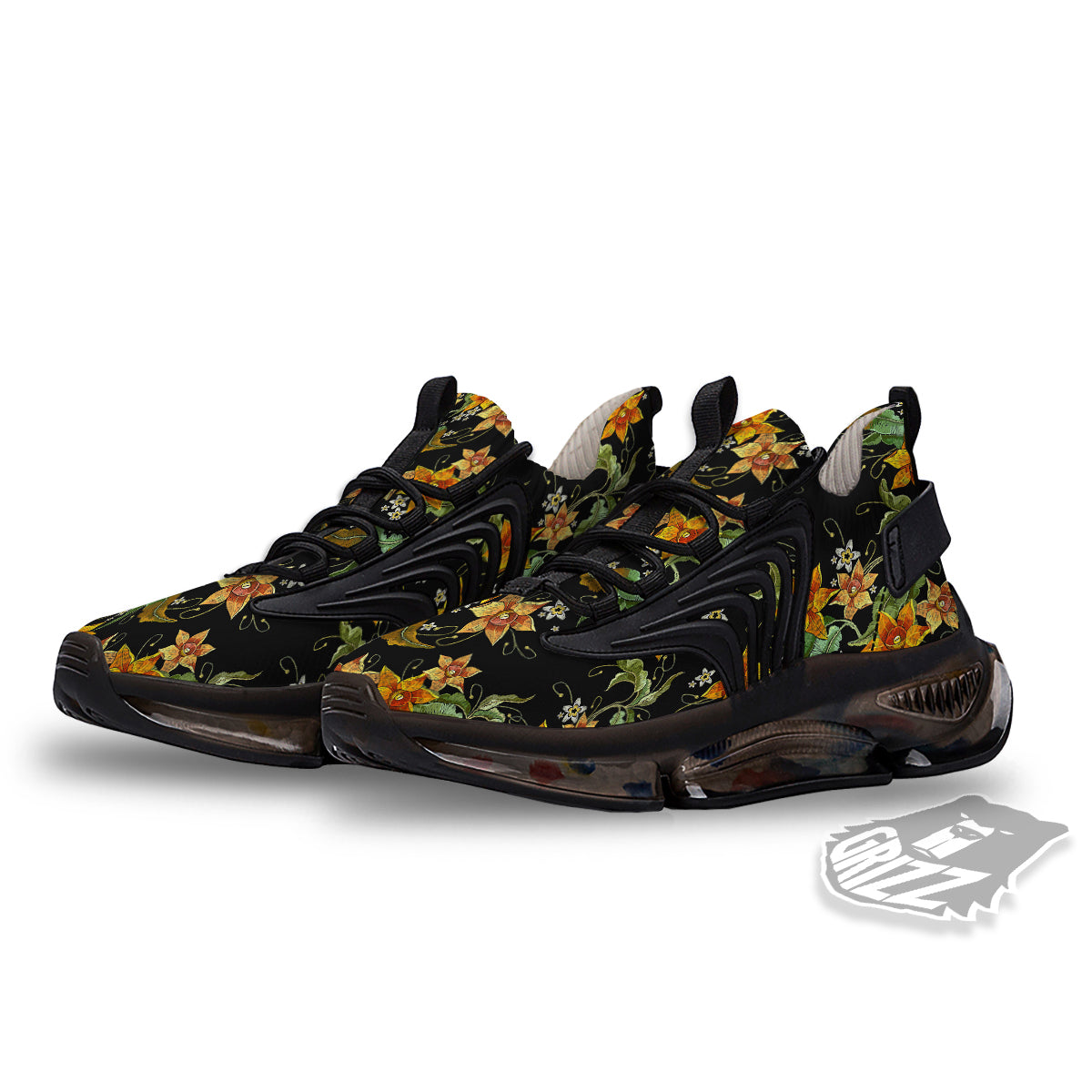 Flower Daffodil Vintage Print Pattern Black Gym Shoes-grizzshop