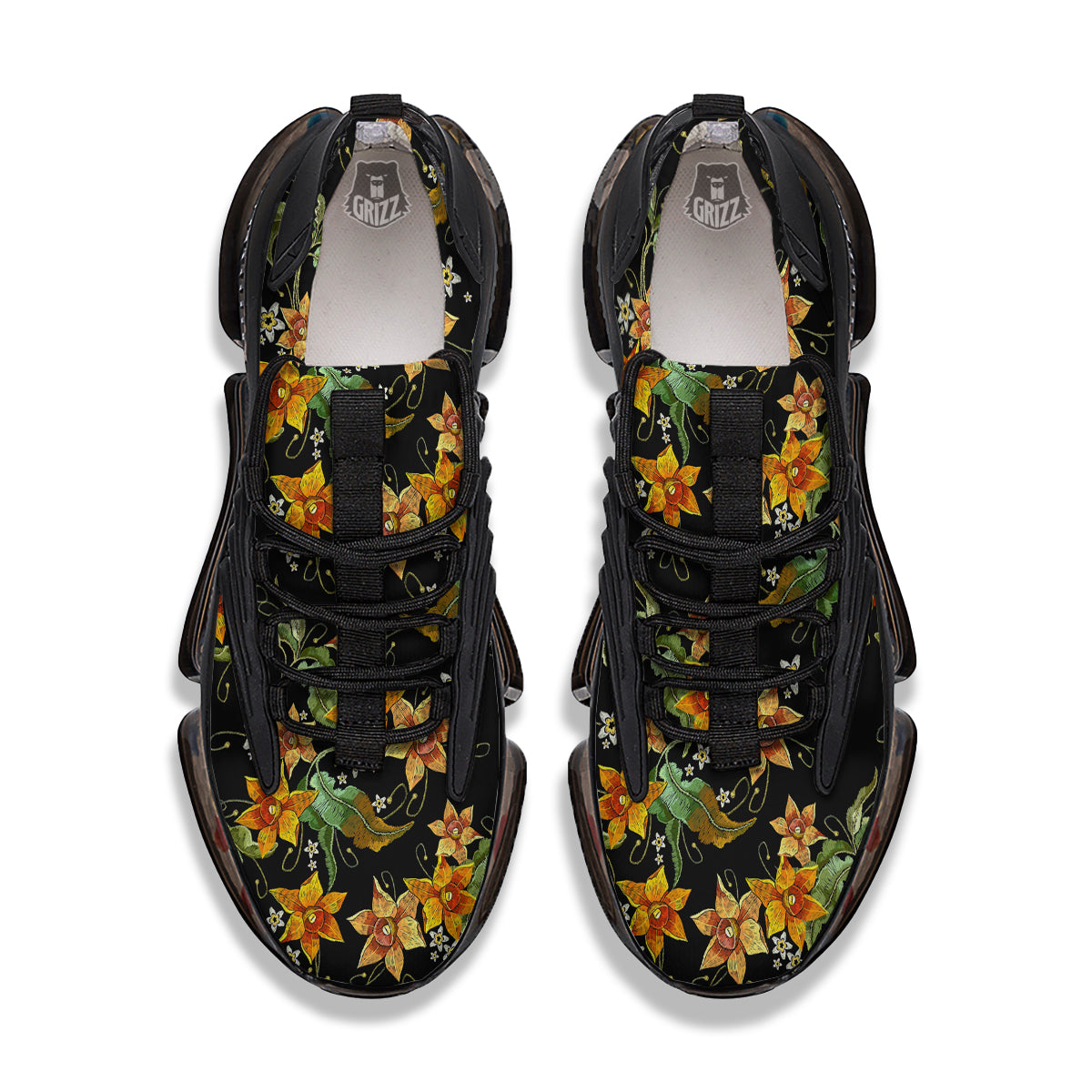 Flower Daffodil Vintage Print Pattern Black Gym Shoes-grizzshop