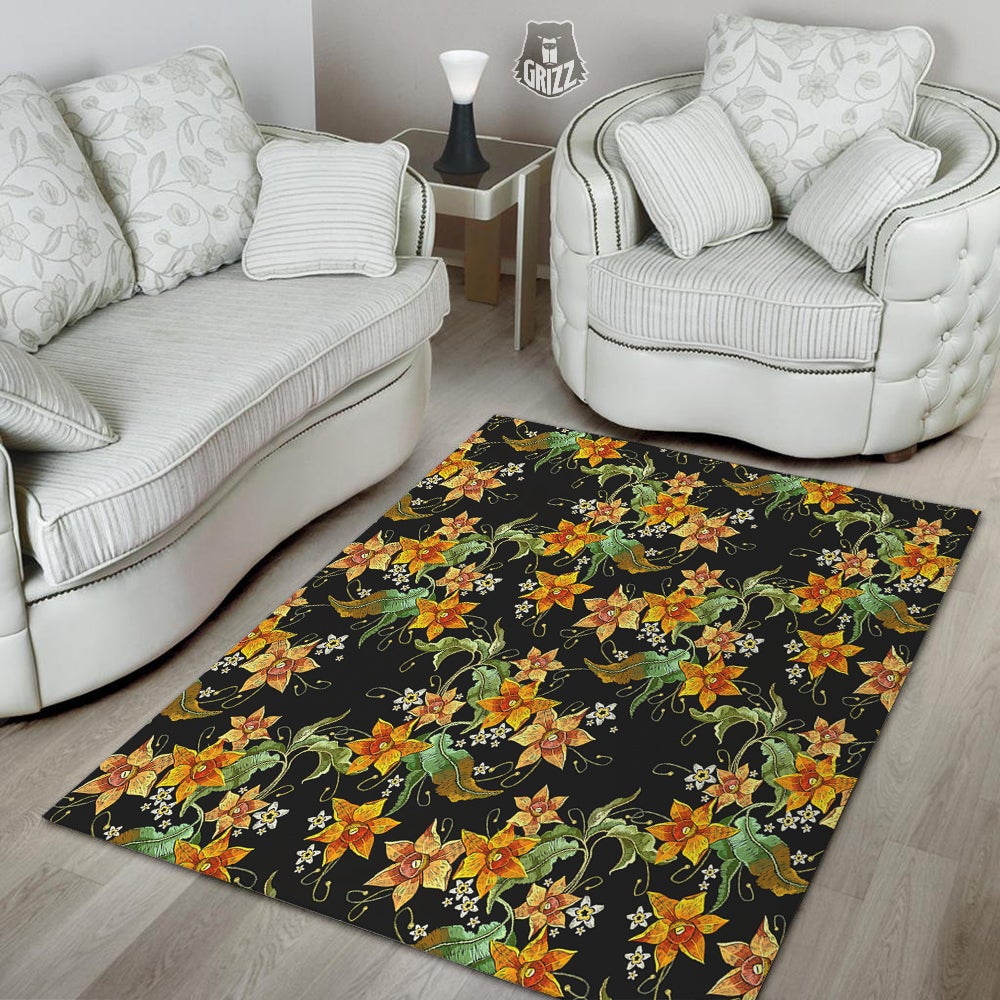 Flower Daffodil Vintage Print Pattern Floor Mat-grizzshop