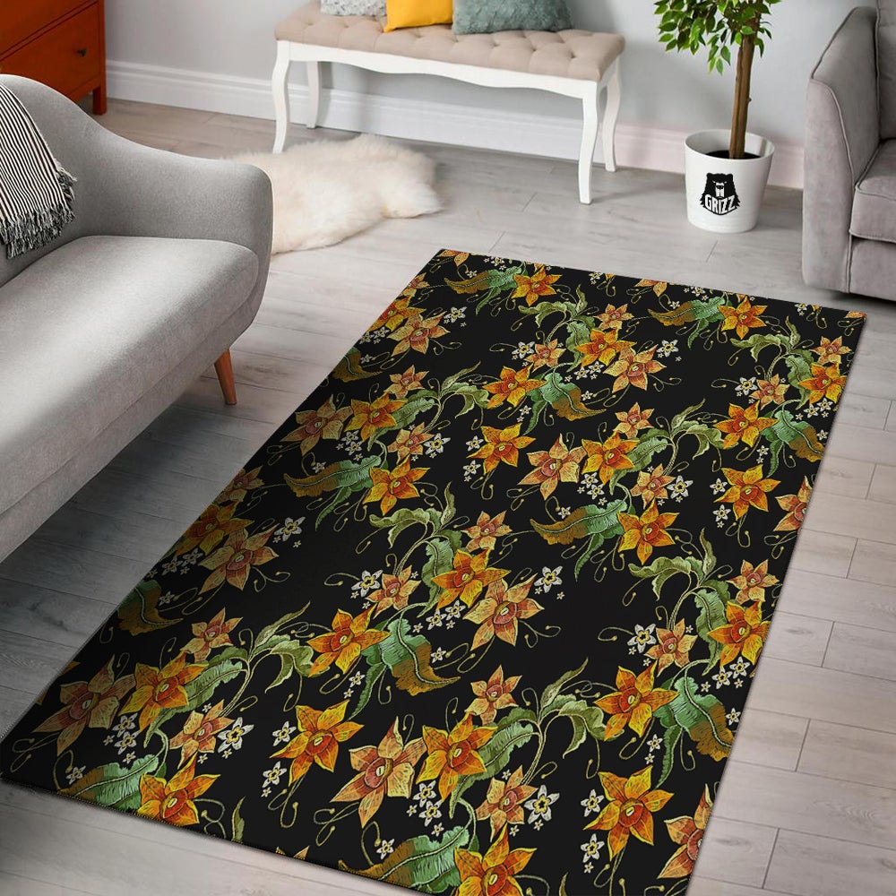 Flower Daffodil Vintage Print Pattern Floor Mat-grizzshop