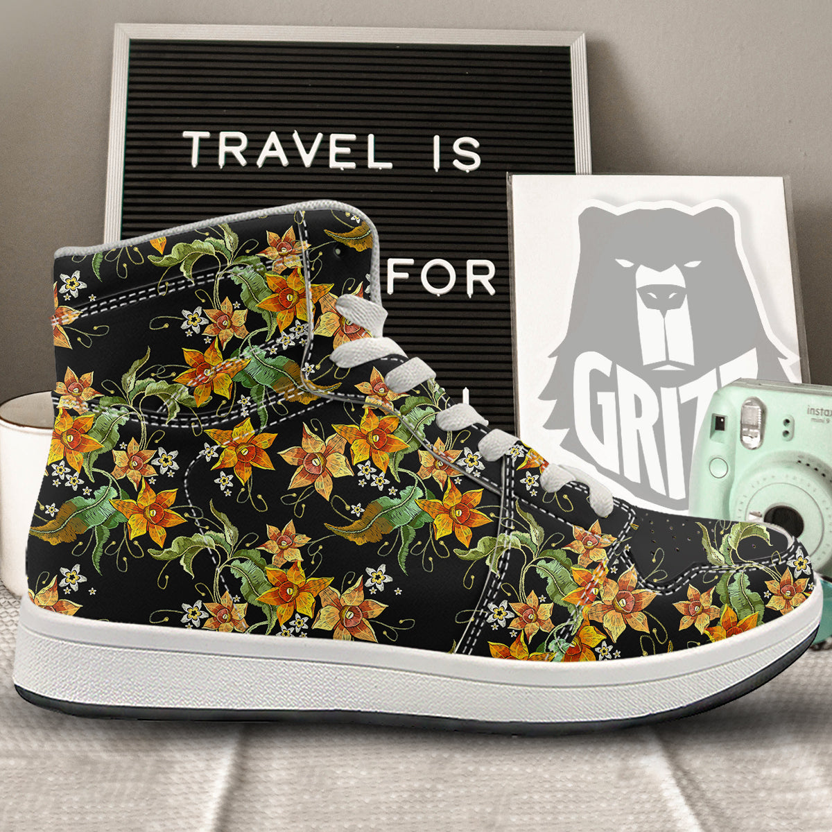 Flower Daffodil Vintage Print Pattern High Top Sneakers-grizzshop
