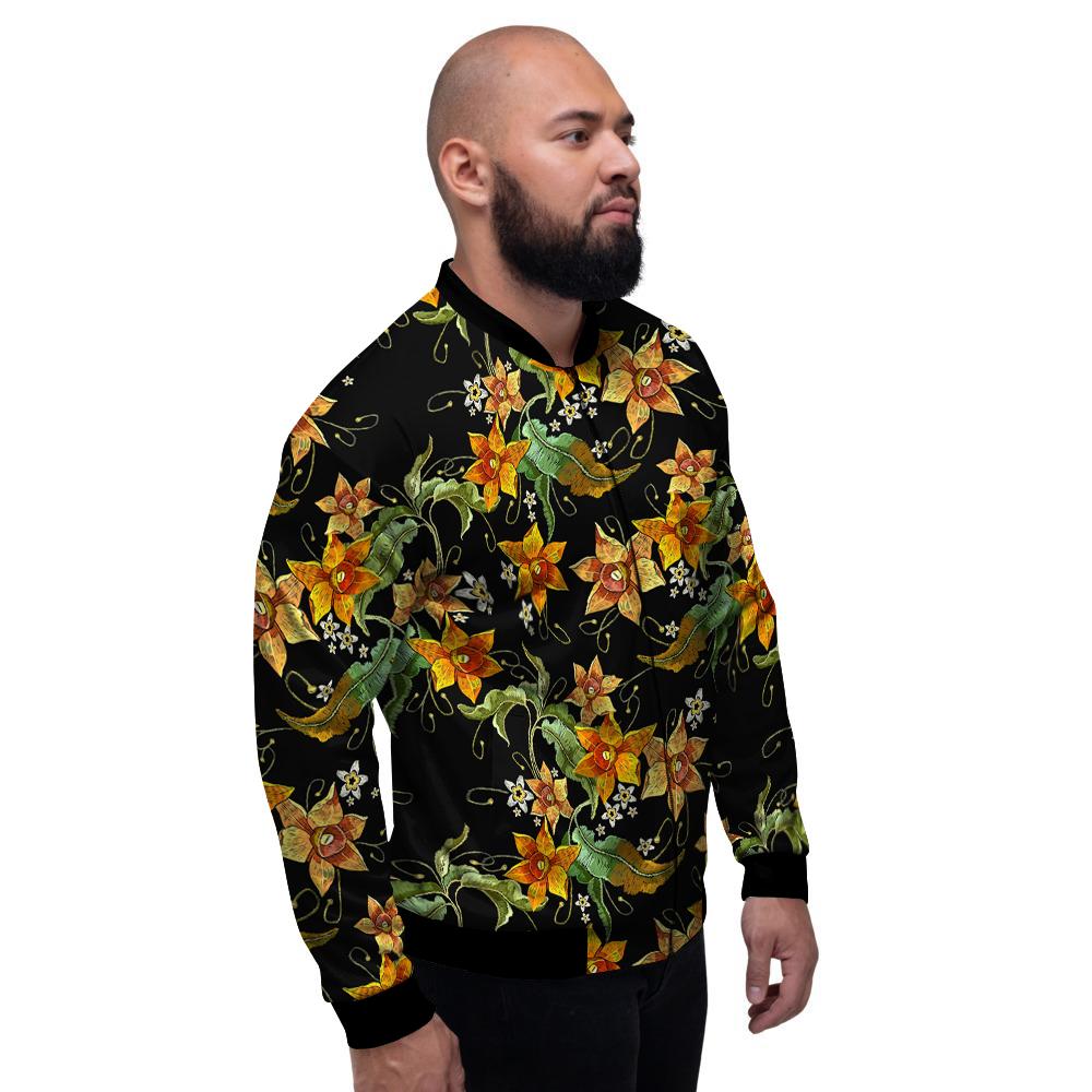Flower Daffodil Vintage Print Pattern Men's Bomber Jacket-grizzshop