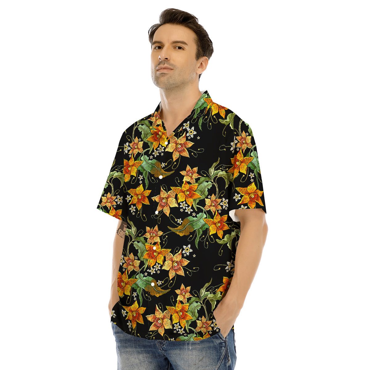 Flower Daffodil Vintage Print Pattern Men's Hawaiian Shirt-grizzshop