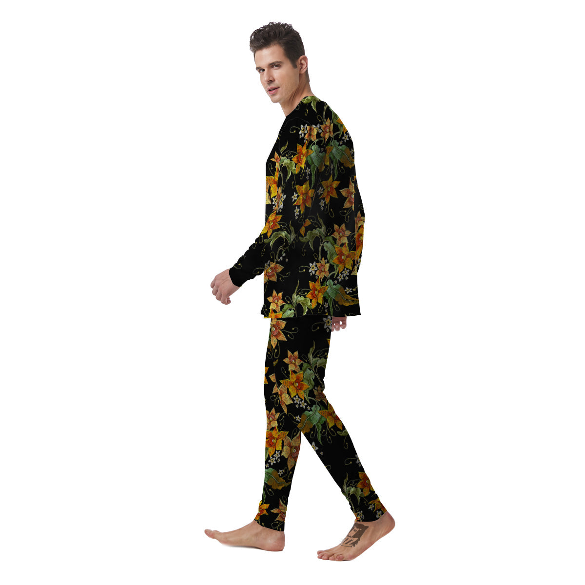Flower Daffodil Vintage Print Pattern Men's Pajamas-grizzshop