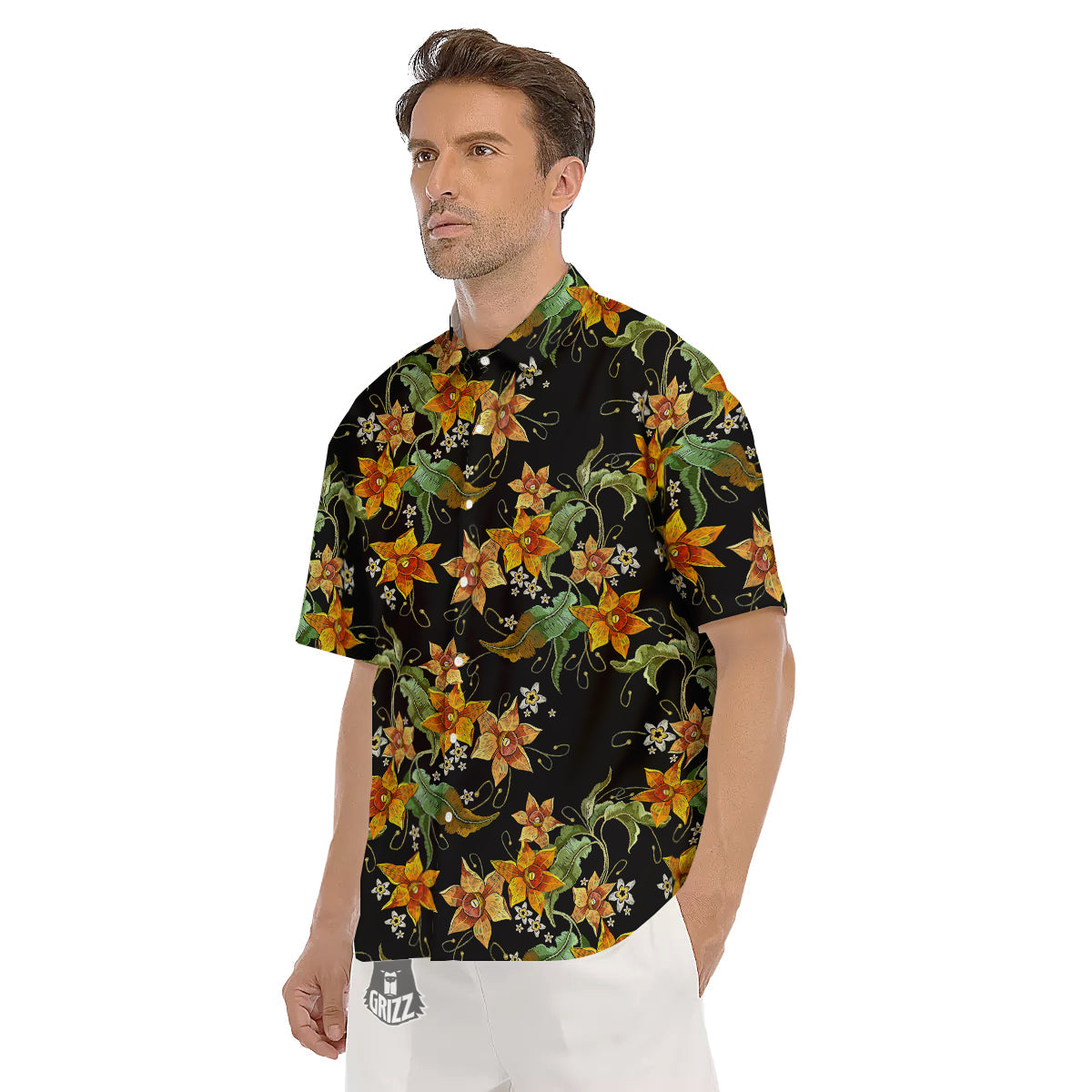 Flower Daffodil Vintage Print Pattern Men's Short Sleeve Shirts-grizzshop