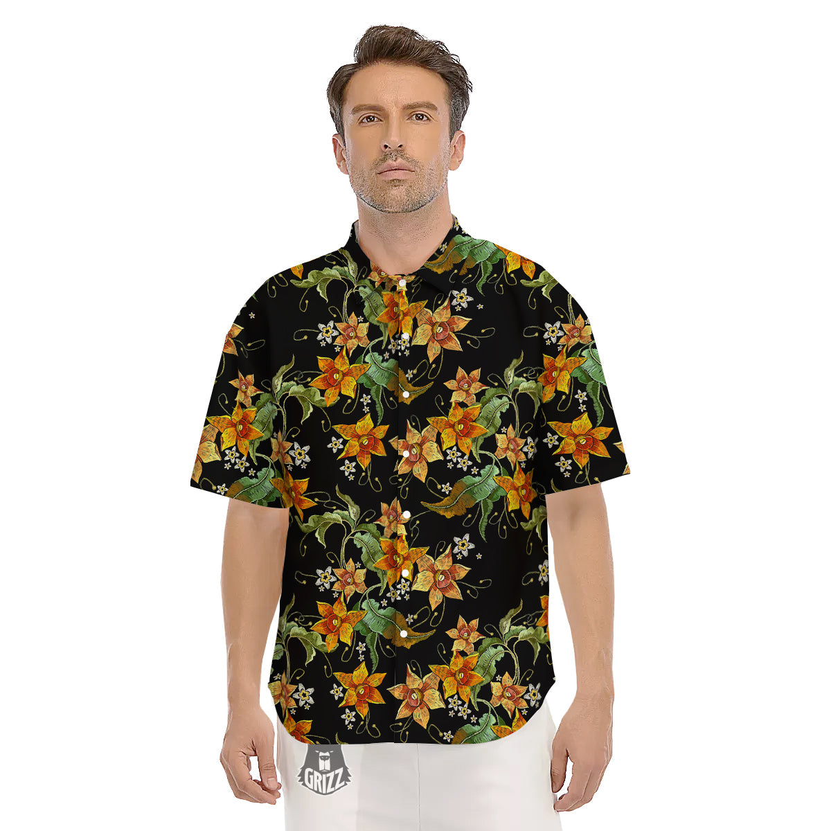 Flower Daffodil Vintage Print Pattern Men's Short Sleeve Shirts-grizzshop