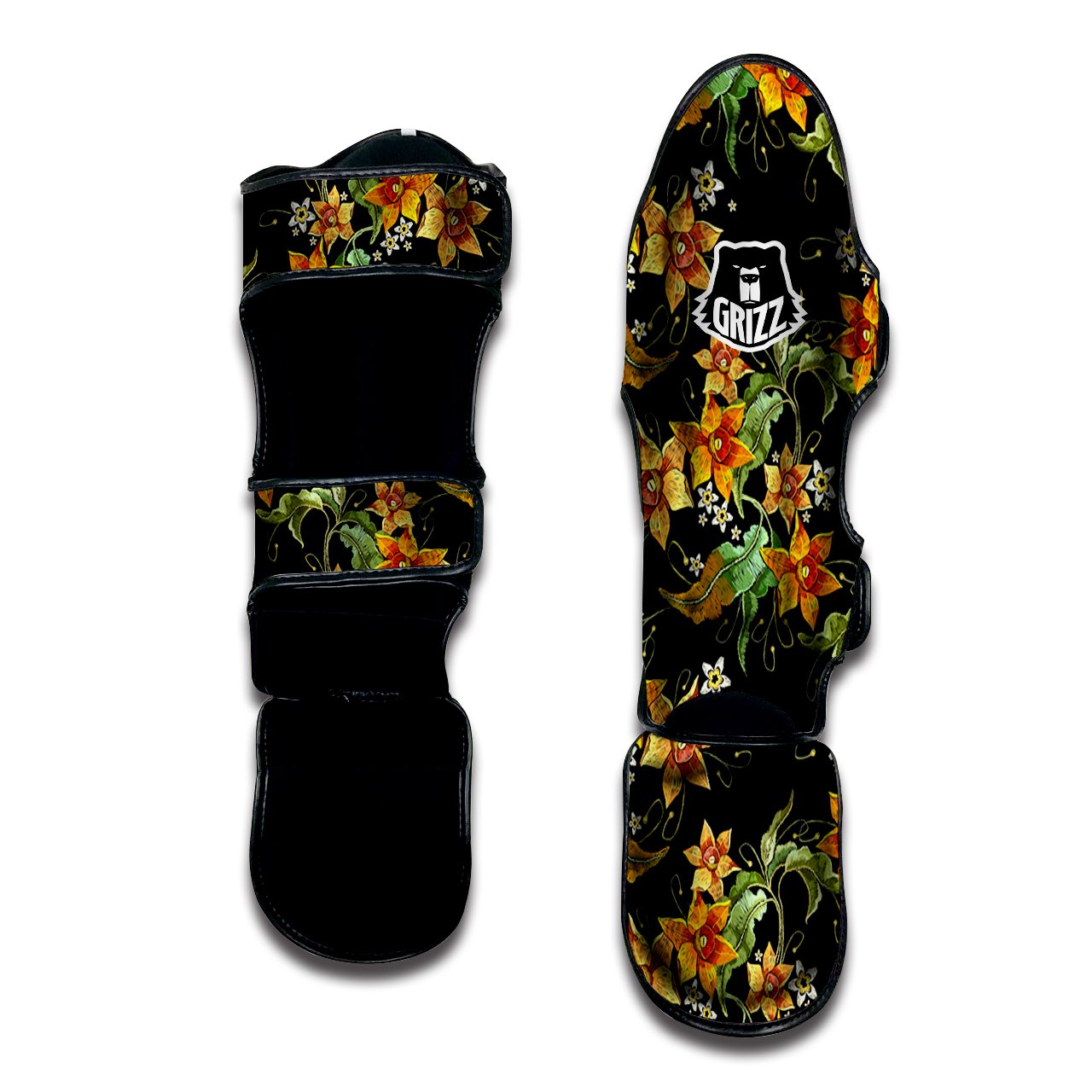 Flower Daffodil Vintage Print Pattern Muay Thai Shin Guards-grizzshop