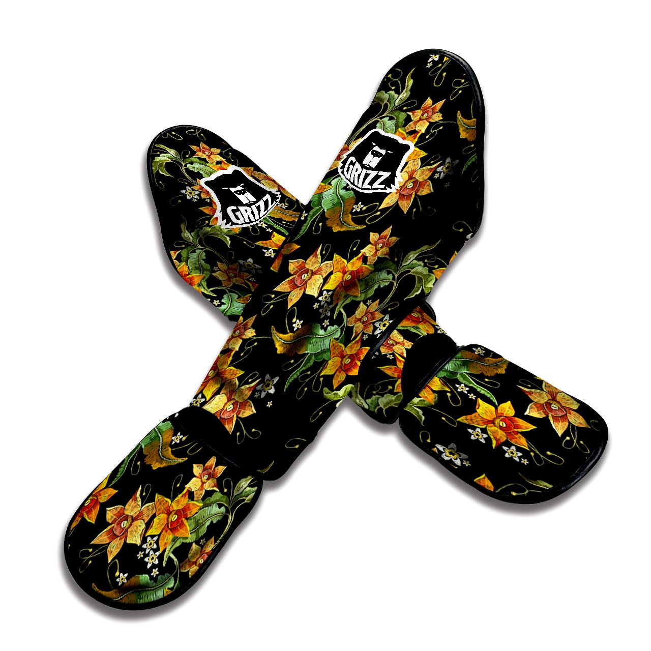 Flower Daffodil Vintage Print Pattern Muay Thai Shin Guards-grizzshop