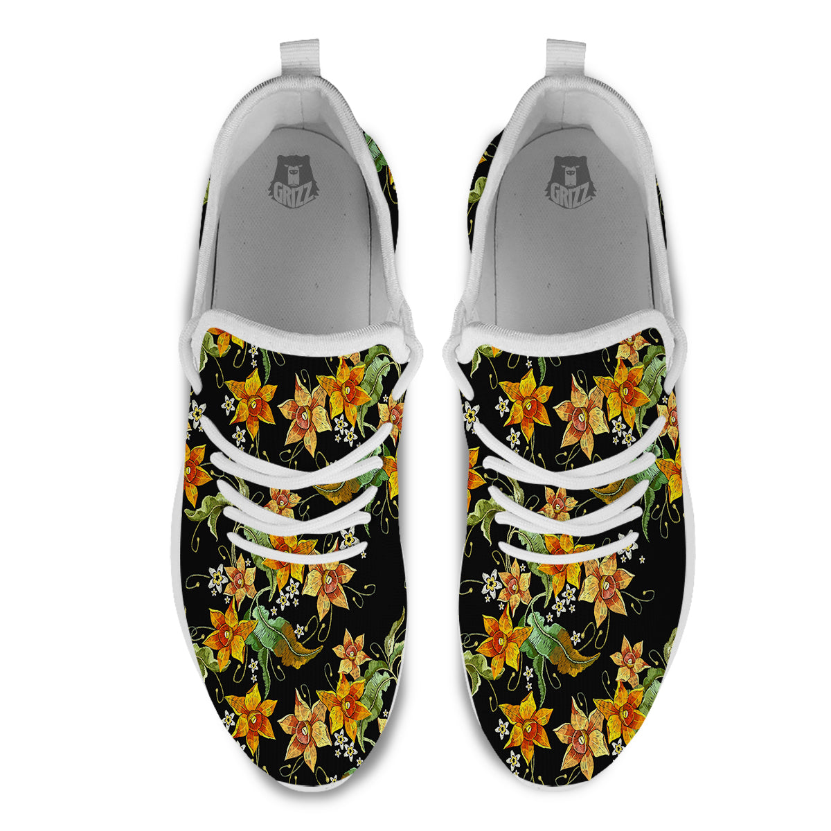 Flower Daffodil Vintage Print Pattern White Athletic Shoes-grizzshop