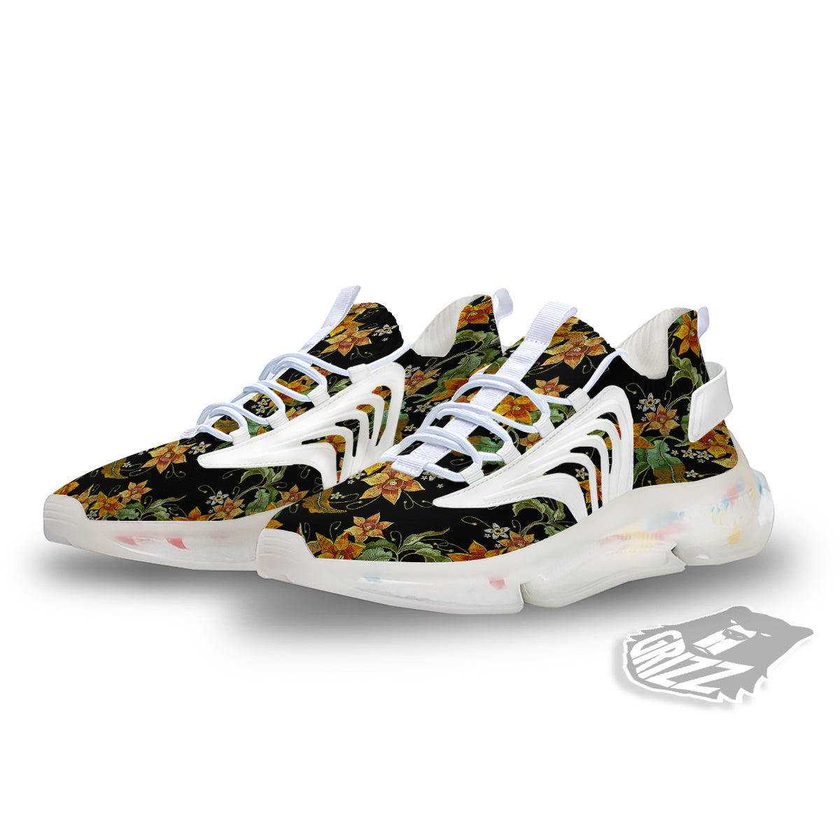Flower Daffodil Vintage Print Pattern White Gym Shoes-grizzshop