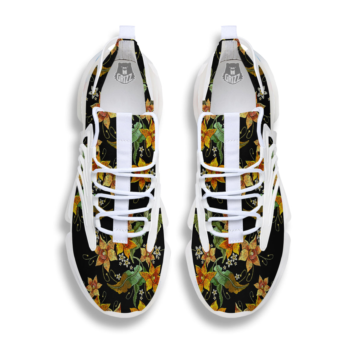 Flower Daffodil Vintage Print Pattern White Gym Shoes-grizzshop