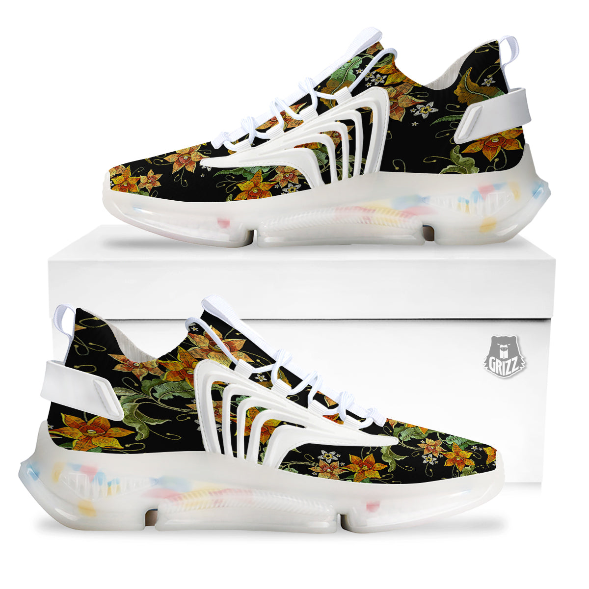 Flower Daffodil Vintage Print Pattern White Gym Shoes-grizzshop