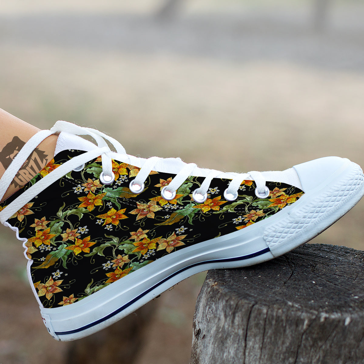 Flower Daffodil Vintage Print Pattern White High Top Shoes-grizzshop