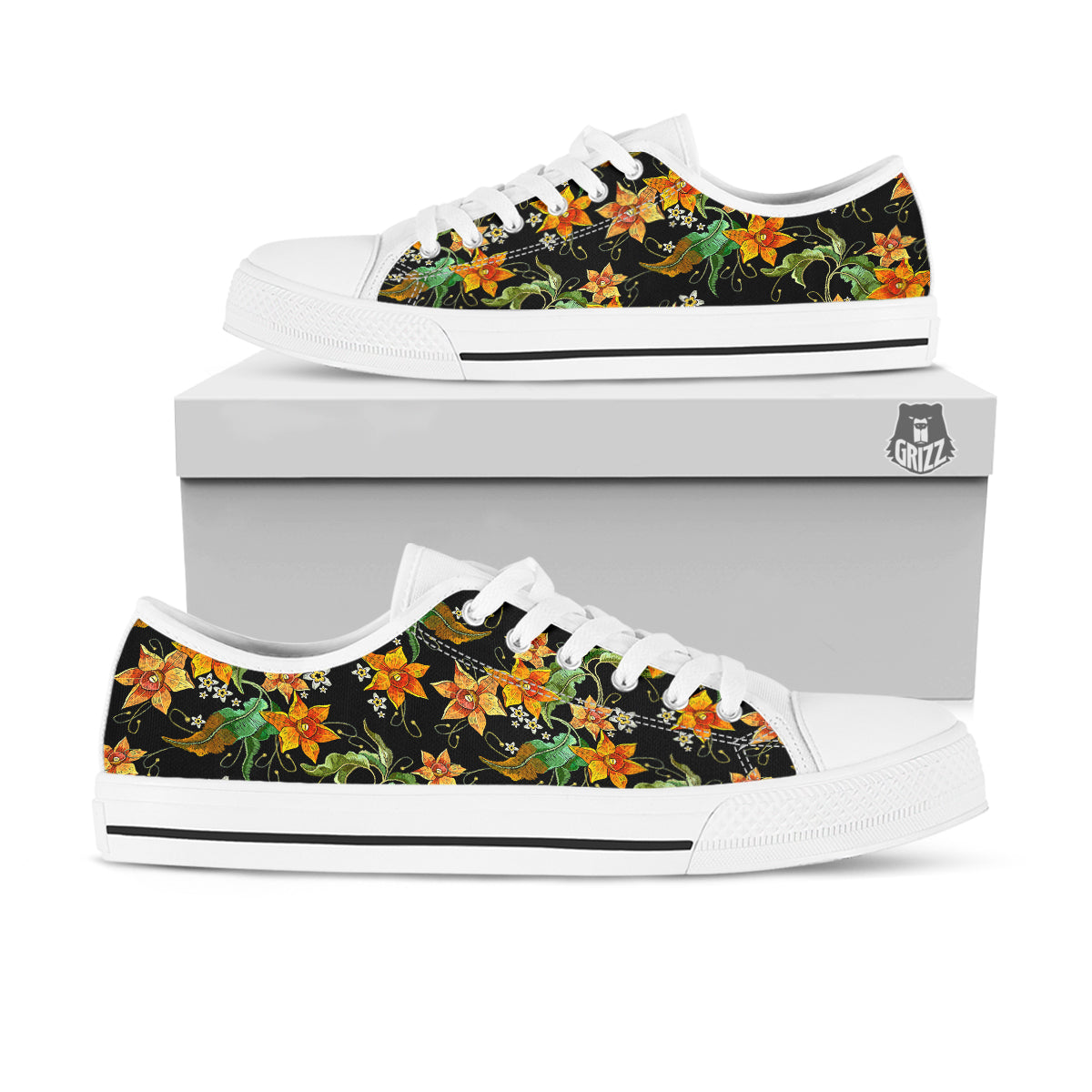 Flower Daffodil Vintage Print Pattern White Low Top Shoes-grizzshop