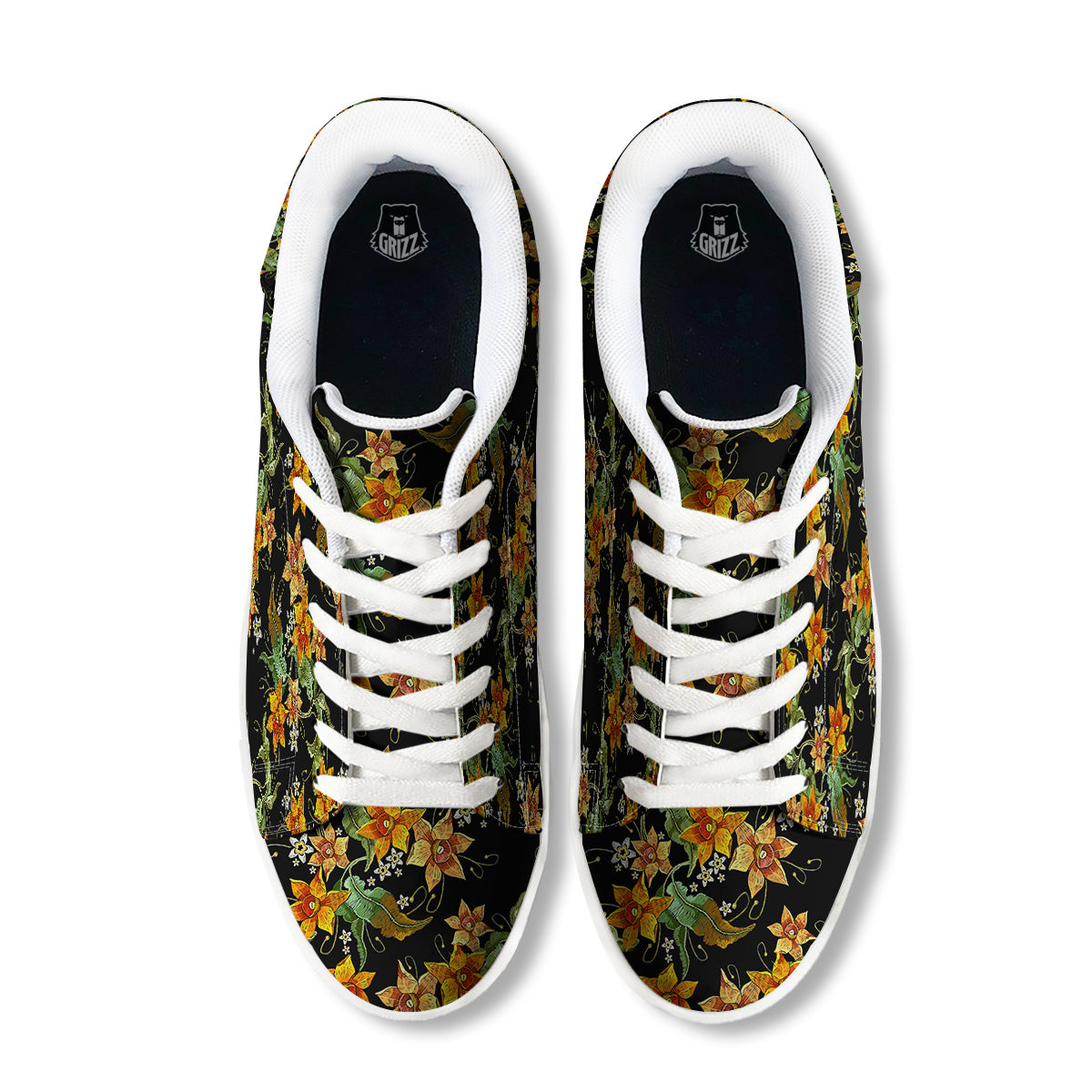 Flower Daffodil Vintage Print Pattern White Low Top Sneakers-grizzshop