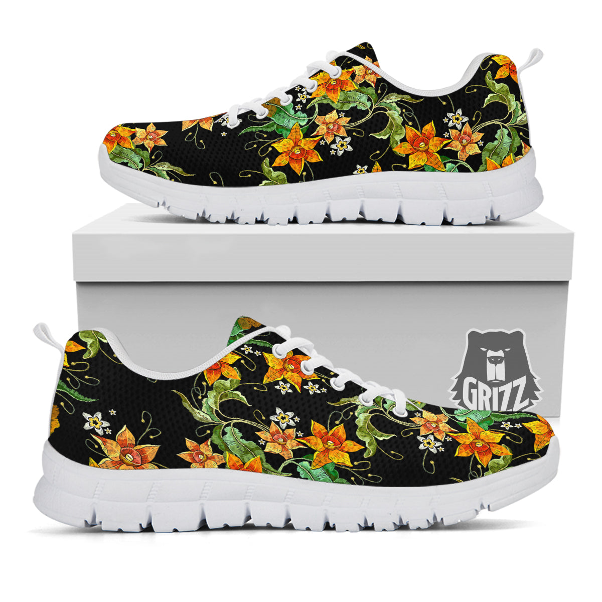 Flower Daffodil Vintage Print Pattern White Sneaker-grizzshop
