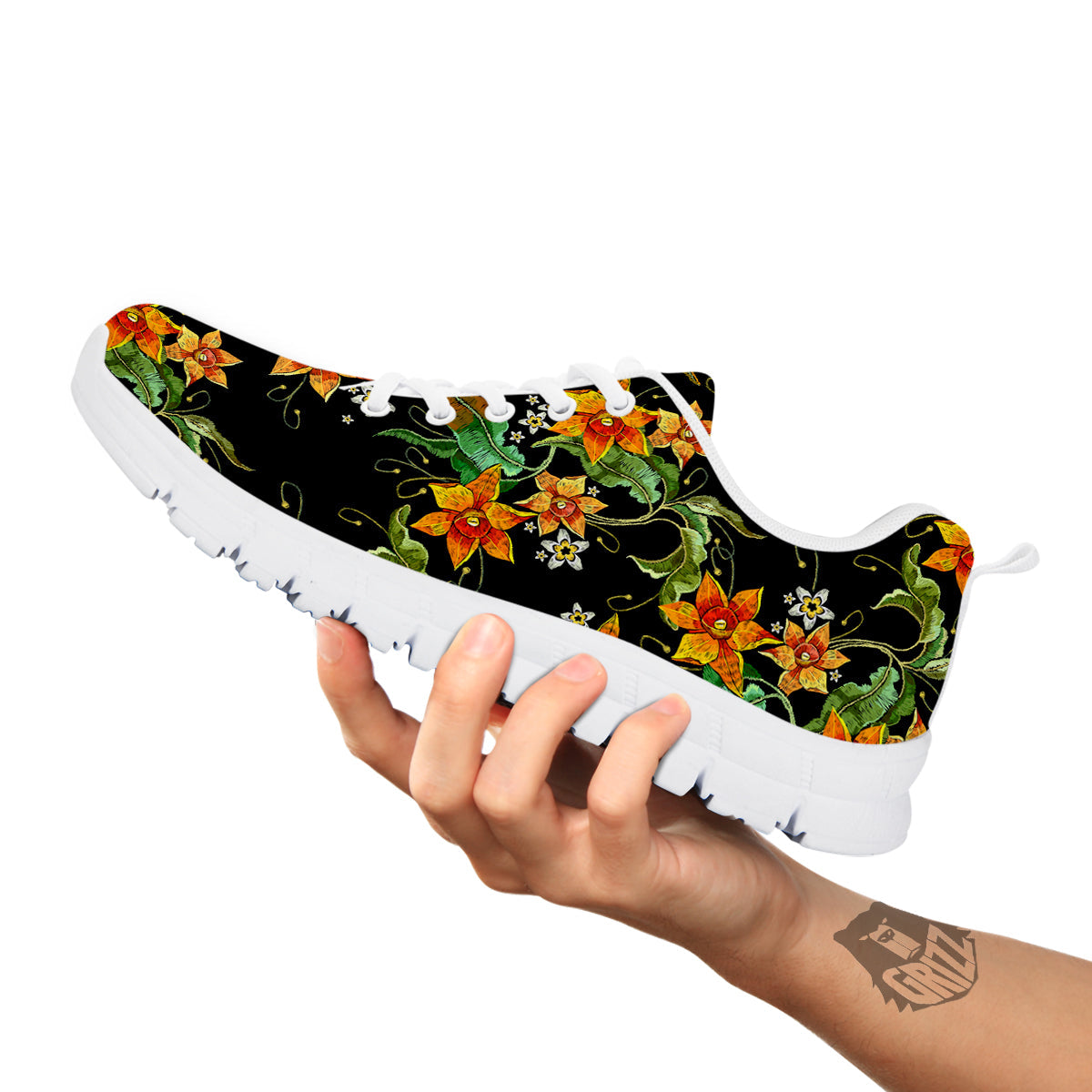 Flower Daffodil Vintage Print Pattern White Sneaker-grizzshop
