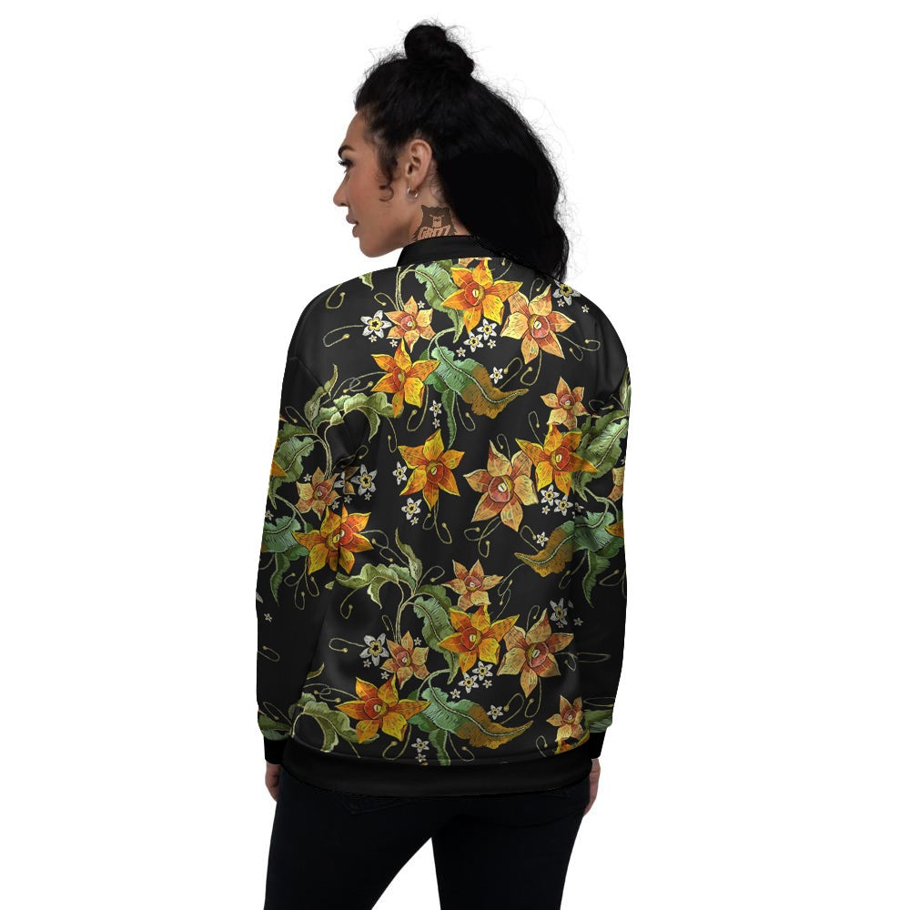 Flower Daffodil Vintage Print Pattern Women's Bomber Jacket-grizzshop